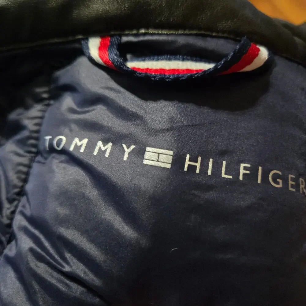 Tommy Hilfiger Mens XXL Brown Faux Leather Quilted Puffer Jacket